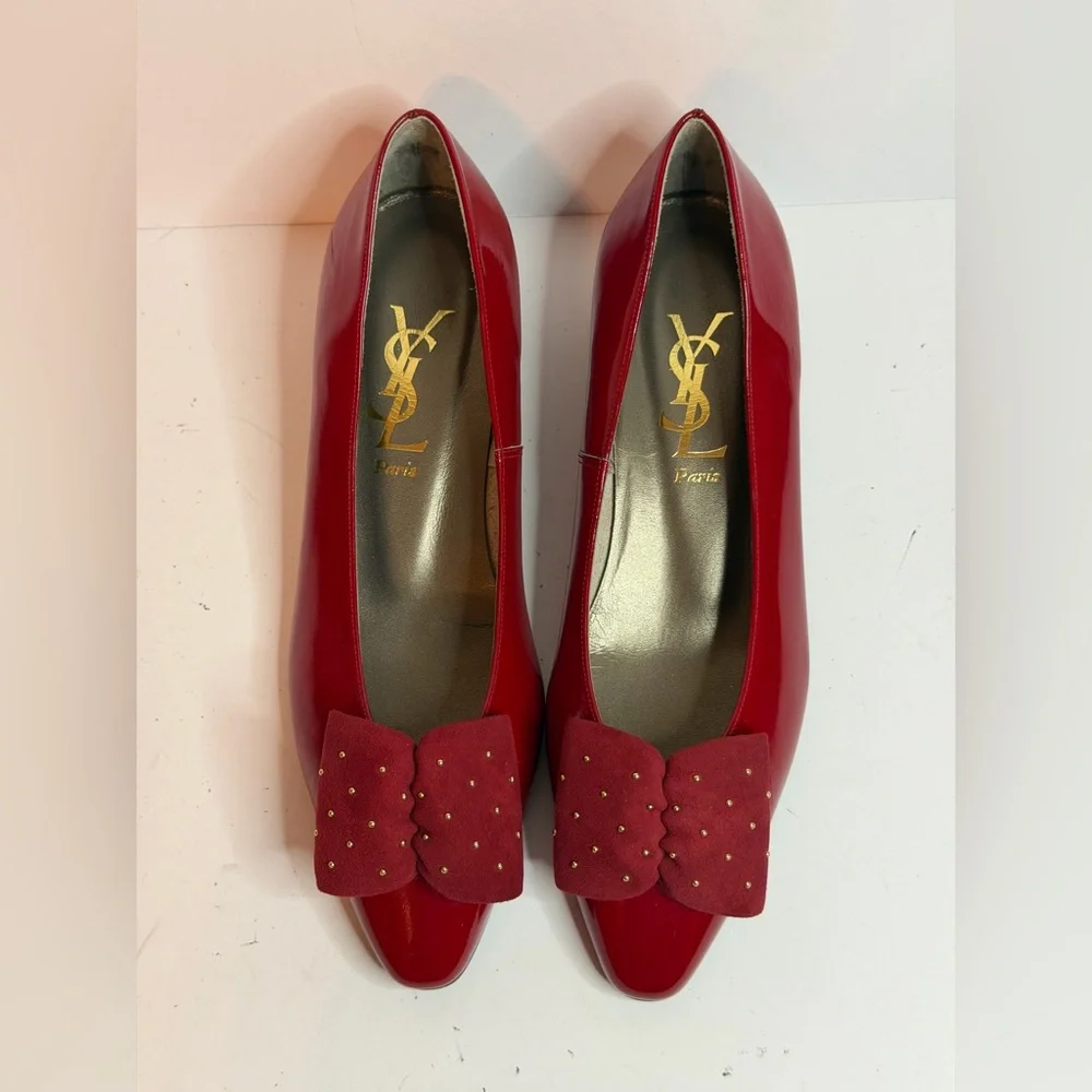 Vintage Yves Saint Laurent (YSL) Red Patent Leather Flat Pumps Size 35.5